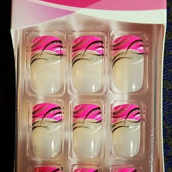 Broadway Fashion Express Nails Pink Zebra Tips Fake Press On Nails Set - Picture 2 of 2